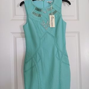 Turquoise beaded shift dress